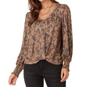 Democracy Animal Print Blouson Sleeve V Neck Blouse Size 3X Twist Hem NWT